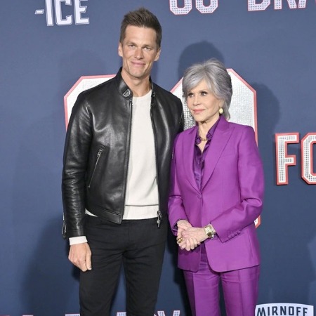 Jane Fonda with Tom Brady during the premiere of 80 for Brady.